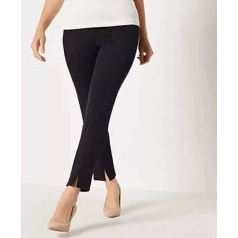 Isaac Mizrahi Live! Special Edition Stretch Ankle Pants w/ Front Slit Black 16
